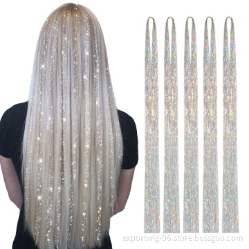 Hair Tinsel Sparkle synthetic hair extension 100cm  Glitter Colorful Silky Rainbow For Girls And Party  for Women Girls Shiny